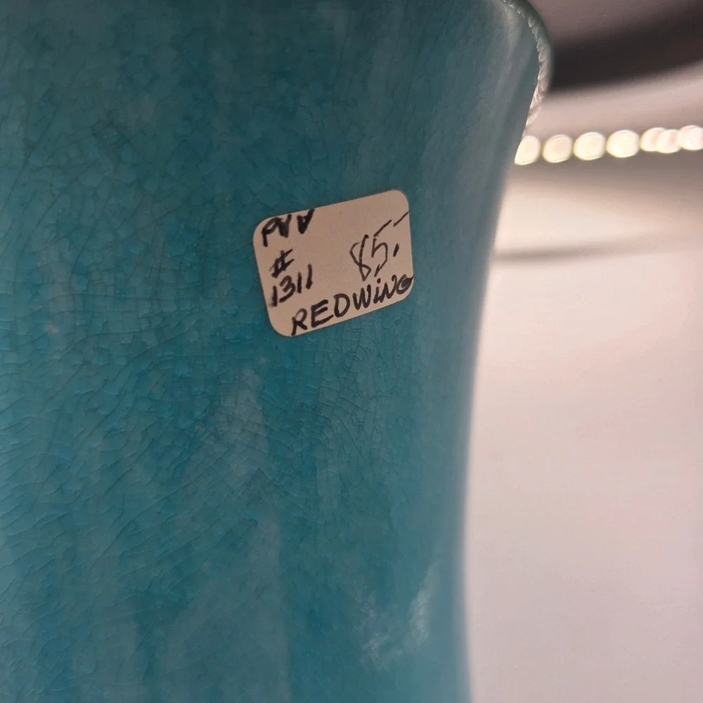 Red Wing Pottery 1311 Tall Turquoise Blue Art Pottery Vase USA MCM